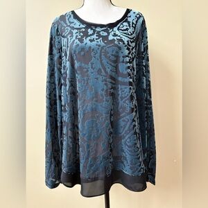 Simply  Vera Wang - Black and Teal / Blue Women's Blouse - Size XL